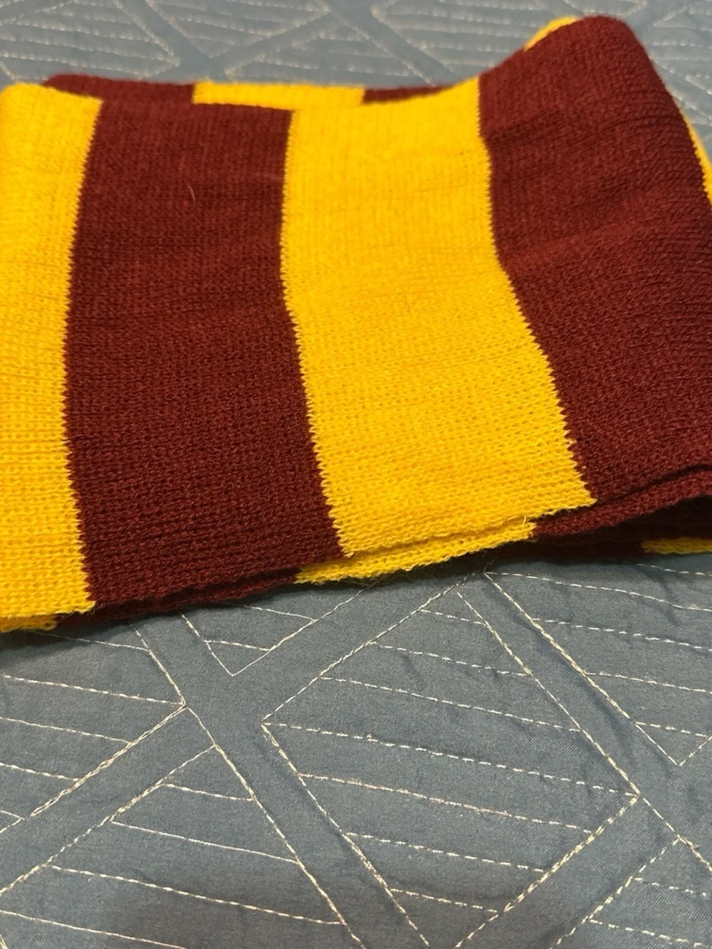 simple yellow and maroon striped scarf